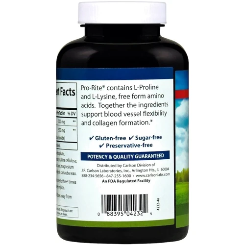 Carlson Labs Pro-Rite 60 tabs Пролин & Лизин: Форма выпуска Таблетки