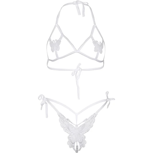 Комплект Leg Avenue Open cup bra and pearl panty White