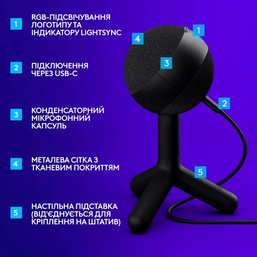 Микрофон Logitech G Yeti Orb RGB Black (988-000551): Способ подключения проводной