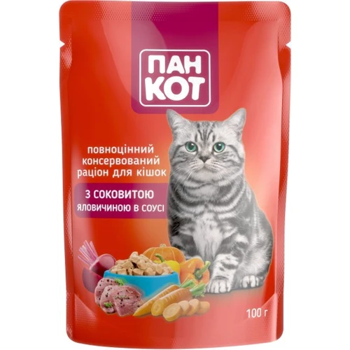 Влажный корм Пан Кот Говядина в соусе 100 г (4820111141029-24): Тип Влажный корм