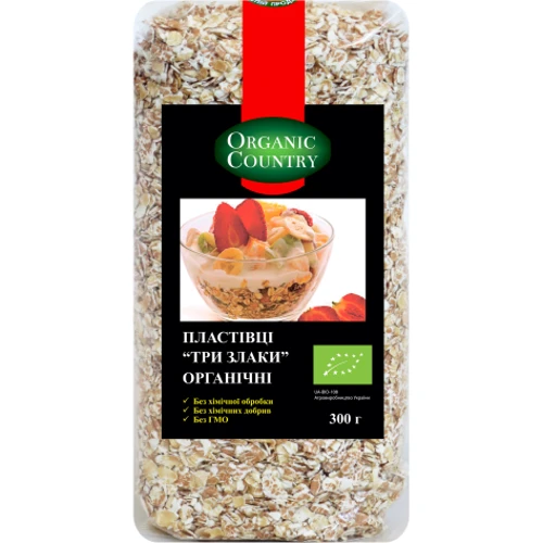 Хлопья "Три злака" органические, Organic Country, 300 г (WT3190)