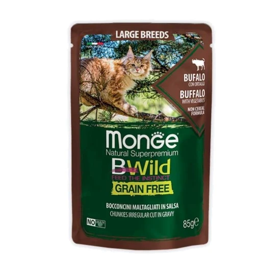 Влажный корм беззерновой Monge BWild Grain Free Wet Buffalo Large Breeds из мяса буйвола с овощами для кошек крупных пород 85 г (70012751)