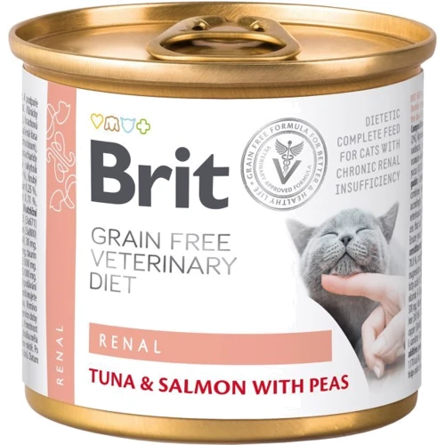 Влажный корм Brit VetDiets Renal для кошек с хронической почечной недостаточностью 200 г с тунцом, лососем и горошком (8595602549870)