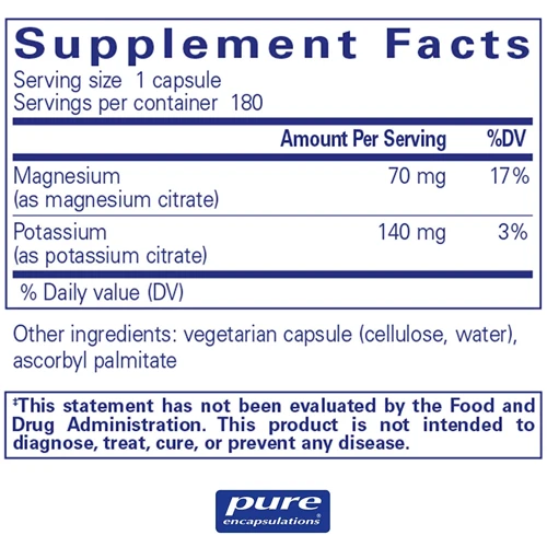 Pure Encapsulations Potassium Magnesium (citrate) 180 caps Калий и магний цитрат (PE-00453): Тип Магний + Калий