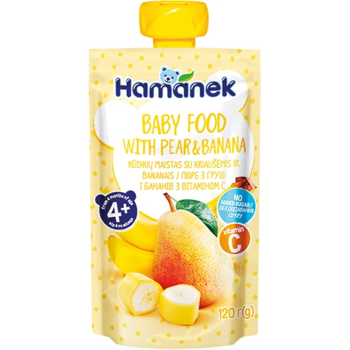 Пюре Hame Хаманек (пауч) грушей и бананом 120 (8595139780432)