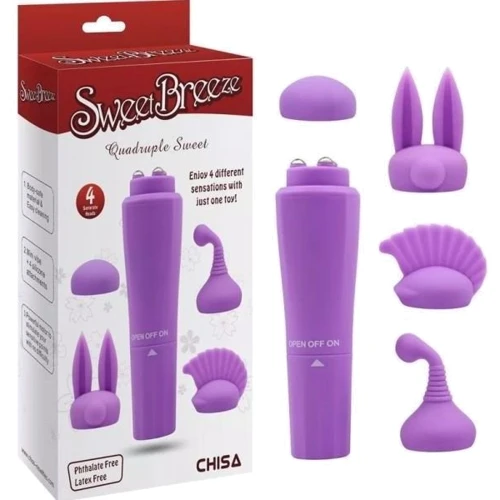 Вибромассажер CHISA с 4 насадками Quadruple Sweet Purple