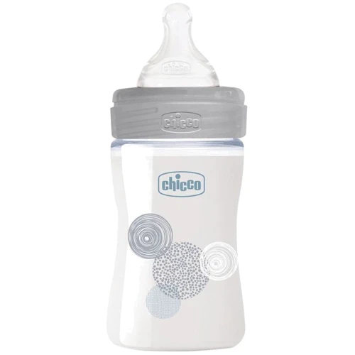 Бутылочка стеклянная Chicco Well-being Physio Colors с силиконовой соской 0м+ 150 мл Серая (28711.30)