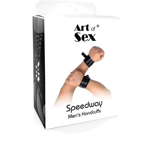 Мужские кожаные наручники Art of Sex - Man Handcuffs Speedway L-2XL, черный