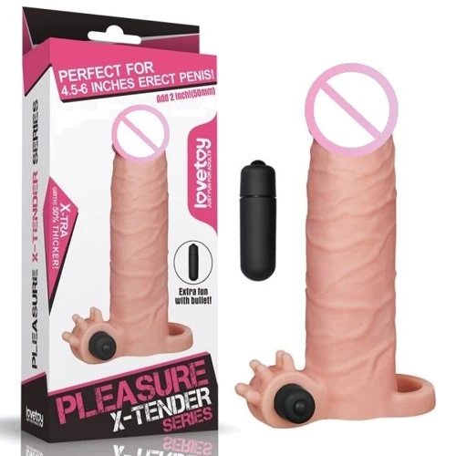 Удлиняющая насадка с вибрацией Add 2" Vibrating Penis Sleeve, Flesh