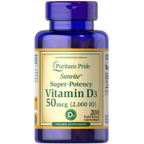 Puritan's Pride Vitamin D3 Витамин D3 2000 МE 200 капсул