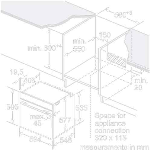 Духова шафа електрична Bosch HMG7361B1: Розміри 59.4х59.5х54.8 см