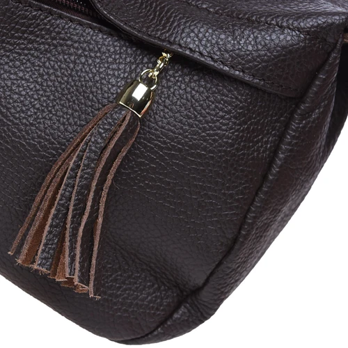 Женская сумка через плечо Borsa Leather темно-коричневая (1t300-brown): Фактура Матовая, Зернистая