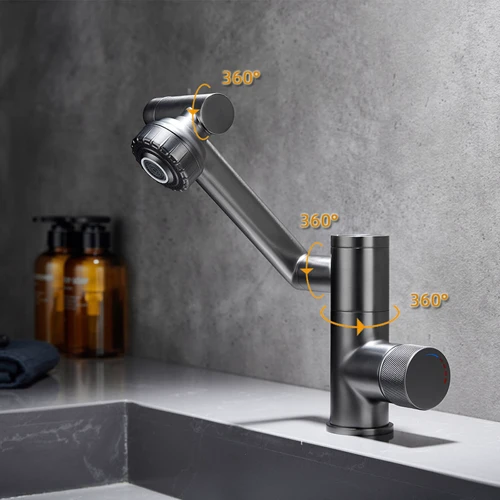 Змішувач для раковини Lefton KF2205 із дисплеєм температури латунь сірий: Вид змішувача Джойстик
