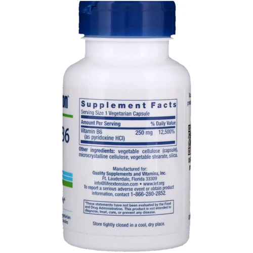 Life Extension Vitamin B6 250 mg 100 Veggie Caps Витамин В-6 (Пиридоксин): Тип Витамин B