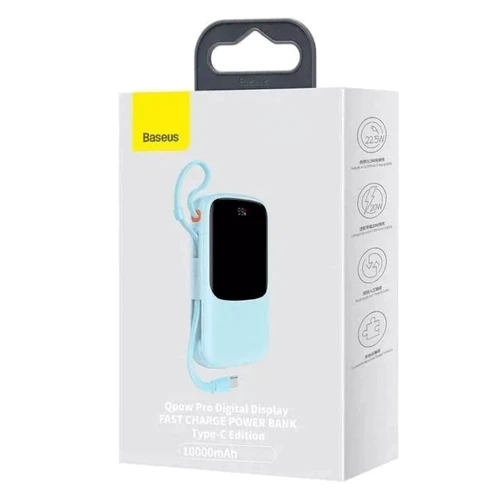 Внешний аккумулятор Baseus Power Bank 10000mAh Qpow Digital Display with Cable USB-C 15W Blue (PPQD050003): Кабели/переходники для смартфонов в комплекте Нет