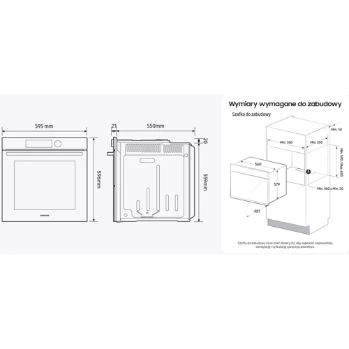 Духовой шкаф электрический Samsung NV7B41207AS: Размеры 595х596х550 мм