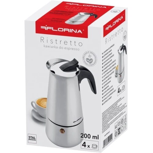 Гейзерная кофеварка Florina Ristretto KPSS-4CUP 200 мл на 4 чашки (5K6592): Цвет серебристый