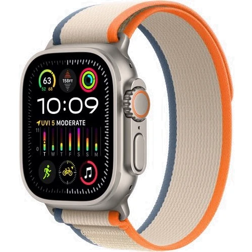Apple Watch Ultra 2 GPS + Cellular 49mm Titanium Case with Orange/Beige Trail Loop - S/M (MRF13) 