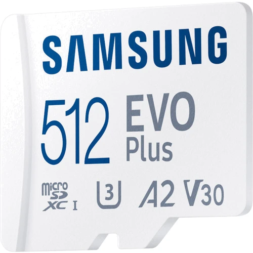 Карта пам'яті Samsung 512GB microSDXC Class 10 UHS-I U3 V30 A2 EVO Plus + adapter: Обсяг 512 ГБ
