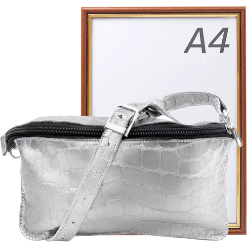 Женская поясная сумка Gala Gurianoff серебристая (GG3012-silver): Фактура Тиснение, Матовая