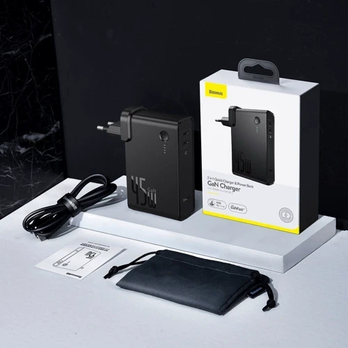 Зарядное устройство Baseus Wall Charger Power Station GaN 2xUSB-C 45W + Power Bank 1000mAh Black (PPNLD-F01): Тип сетевое