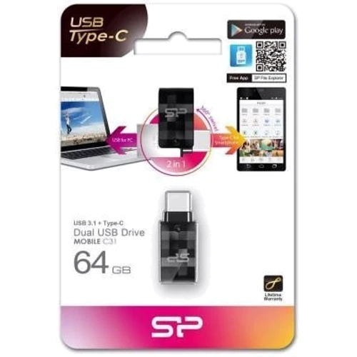 USB-флешка Silicon Power 64GB Mobile C31 USB 3.1/Type-C Black (SP064GBUC3C31V1K): Вага 3,3 г