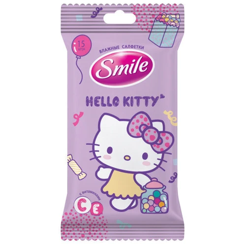 Серветки вологі Smile Hello Kitty 15 шт: Область застосування Тело