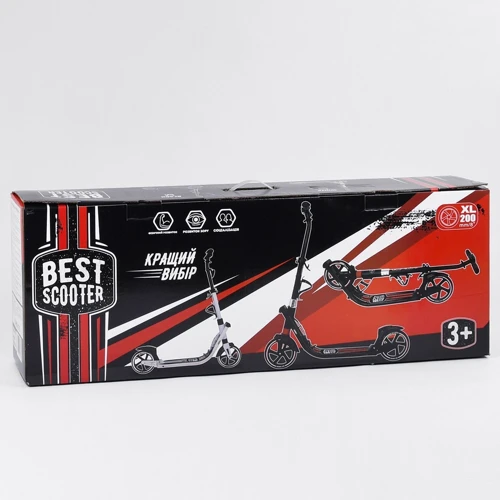 Самокат двоколісний Best Scooter PU колеса, 2 амортизатора, затиск керма, ручне гальмо Black / White (99643): Кількість коліс 2