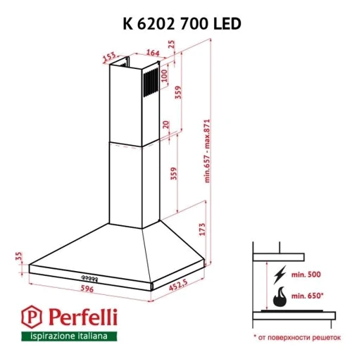 Вытяжка Perfelli K 6202 IV 700 LED фото 7