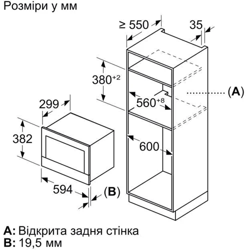 Вбудовувана мікрохвильова піч Bosch BFL7221W1: Вага 16.7 кг