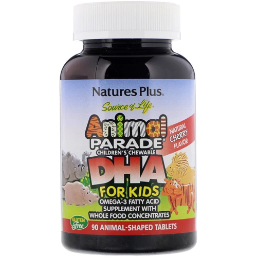 Nature's Plus, Source of Life, Animal Parade, DHA for Kids, Children's Chewable, Natural Cherry Flavor, 90 Animal-Shaped Tablets (NAP-29999): Тип Омега 3