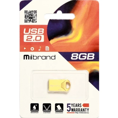 USB-флешка Mibrand 8GB Hawk USB 2.0 Gold (MI2.0/HA8M1G): Стандарт USB USB 2.0
