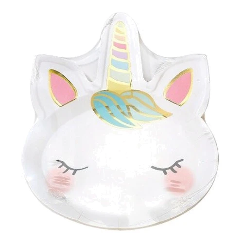 Сервировка стола Одноразовые тарелки Единорог серия WE HEART UNICORNS 8 шт в упаковке (UNICORN-PLATE-FACE)