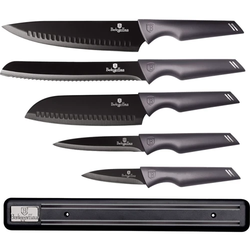 Набор кухонных ножей Berlinger Haus Metallic Line Carbon Pro Edition с магнитной планкой 6 предметов (BH 2701)