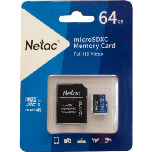 Карта памяти Netac 64GB microSD class 10 UHS-I U1 (NT02P500STN-064G-R): Тип карты MicroSDHC