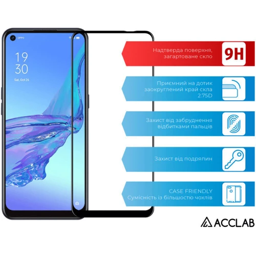 Аксесуар для смартфона ACCLAB Tempered Glass Full Glue Black for Oppo A53: Колір чорний