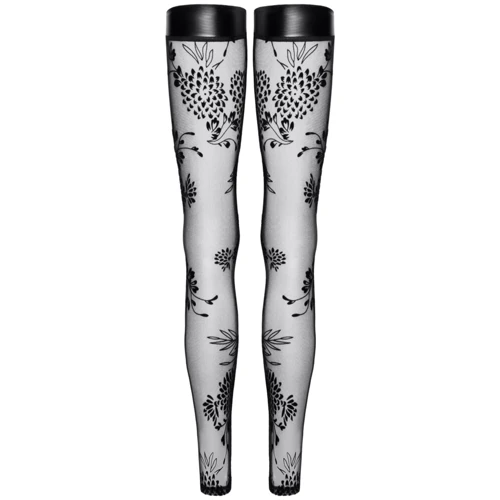 Чулки Noir Handmade F243 Tulle stockings with patterned flock embroidery Вlack, S