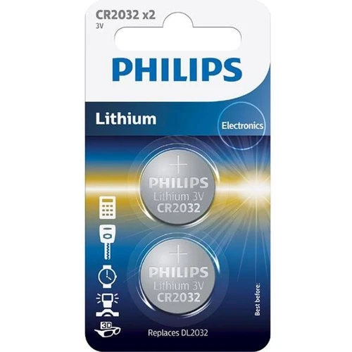 Philips CR-2032 bat(3B) Lithium 2шт (CR2032P2/01B)