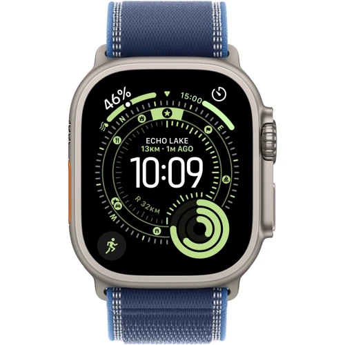 Apple Watch Ultra 3 GPS + Cellular 49mm Natural Titanium Case with Blue/Bright Blue Trail Loop - S/M (MEWR4)