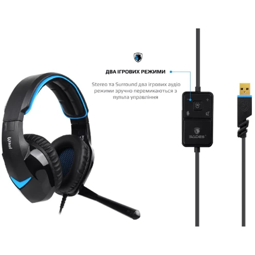 Наушники Sades SA-914 Wand Black/Blue (sa914bku): Дополнительно регулятор громкости