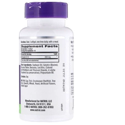 Natrol Co-Q10 200 mg 45 Softgels Коэнзим CoQ10 (Убихинол): Тип Коэнзим