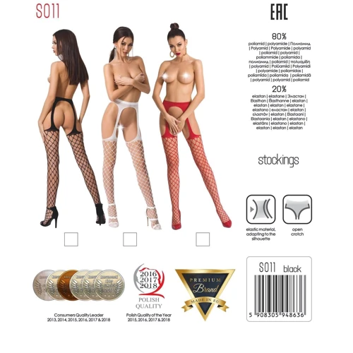 Сітчасті колготки з відкритим доступом Passion S011 One Size Black, імітація гартерів