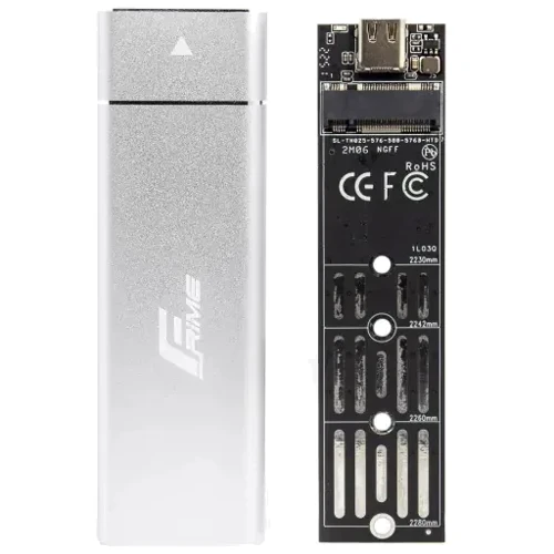 Аксессуар для накопителя Frime для M.2 NGFF SATA Metal USB 3.1 (TYPE-C) Silver (FHE221.M2UC): Тип аксессуара Внешний карман