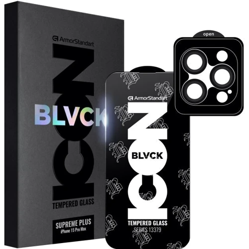 Захисне скло для iPhone ArmorStandart Tempered Glass Supreme Plus Icon Black для iPhone 15 Pro Max (ARM71140)