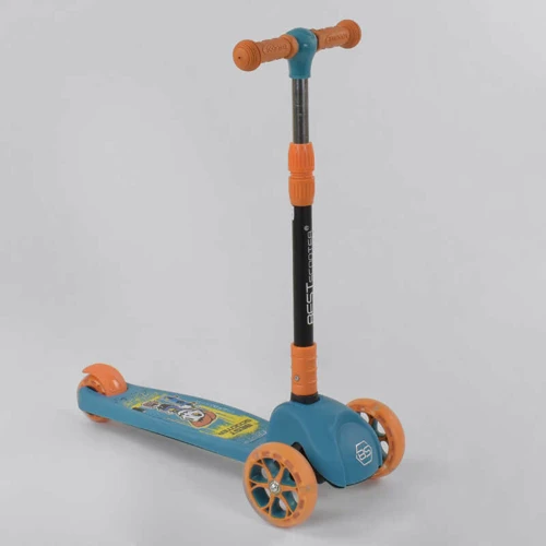 Самокат дитячий триколісний Best Scooter з світяться колесами PU, дисками і складним кермом Blue / Orange (87731)