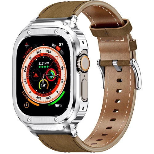 Аксессуар для Watch Top Genuine Leather Watch Band with Metal Case Brown (BLAP181282) for Apple Watch 42/44/45/49mm Ultra