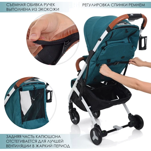 Прогулочная коляска Bambi Yoga II M 3910-12 Бирюзовая: Ширина шасси 43