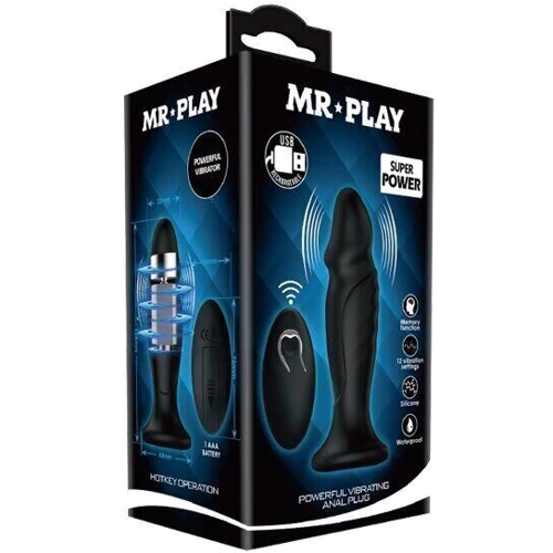 Анальный стимулятор с вибрацией и пультом ДУ - MR PLAY Super Power, BI-040085W-MR