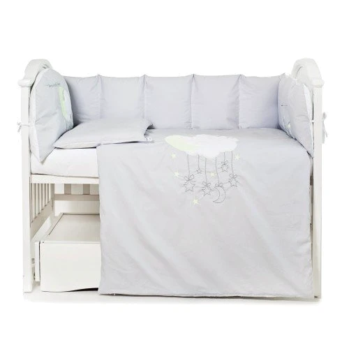 Постельный комплект 6 эл. Babycentre&Twins Moonlight 4011-BTMO-10 серый