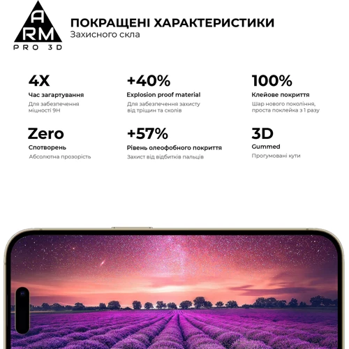 Захисне скло для iPhone ArmorStandart Tempered Glass Pro 3D Black для iPhone 14 Pro Max (ARM66356): Матеріали Скло